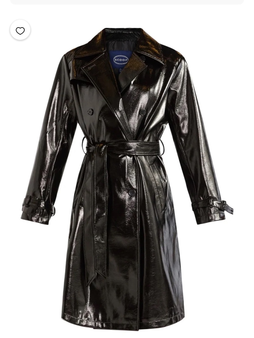 Scoop faux patent leather crinkle trench coat